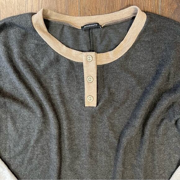 Staccato Long Sleeve Color Block Top in Charcoal SZ SM - Picture 6 of 6